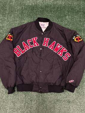 Vintage Chicago Blackhawks Swingster Quilted Satin Bomber Jacket Made in USA Siz